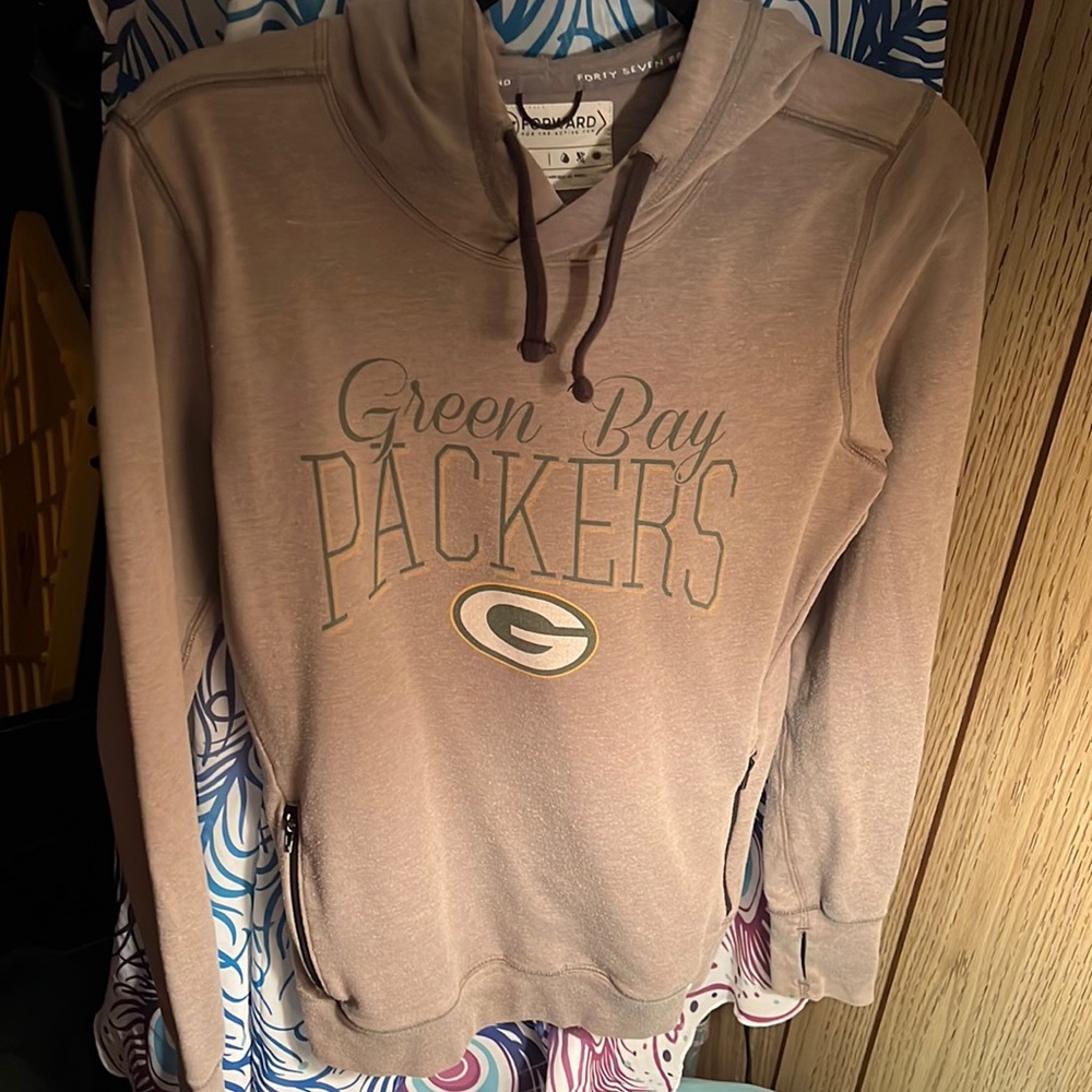 Gray green bay packers ladies thin hoodie, small